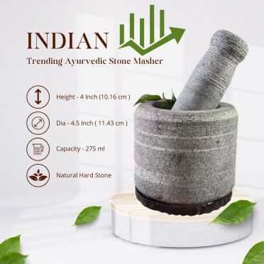 Kerala Traditional Ayurvedic Stone Mortar and Pestle with Rubber Base