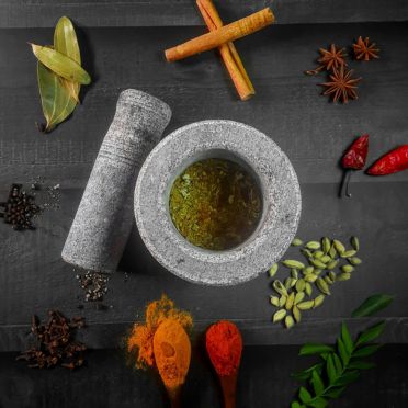 Kerala Traditional Ayurvedic Stone Mortar and Pestle with Rubber Base
